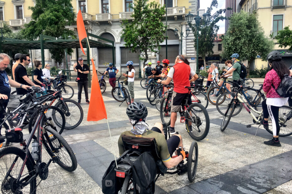 Cyclists gathering for a group ride