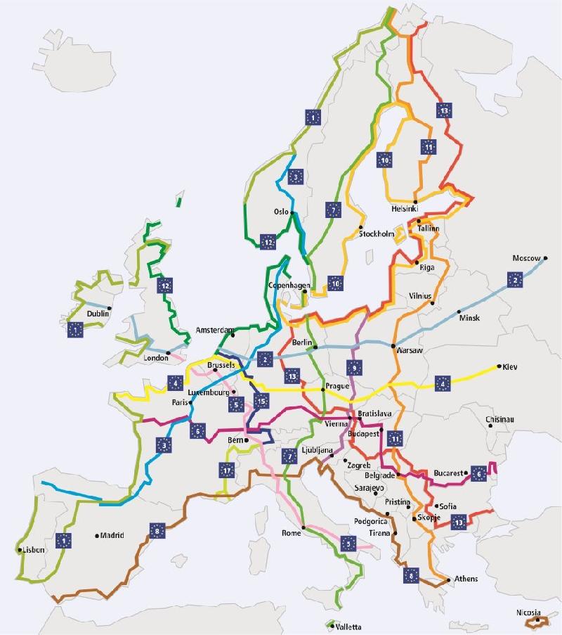 Χάρτης με τις διαδρομές EuroVelo